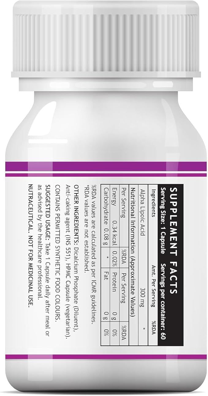 Viva Alpha Lipoic Acid ALA Universal Antioxidant Supplement 300 mg - 60 Vegetarian Capsules (Pack of 4 240)