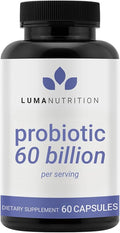 Luma Nutrition Probiotics 60 Billion CFU Per Serving with Prebiotics - Probiotics for Women and Men - Formulated for Digestive Enzyme Health - Vegan &amp Gluten-Free - 60 Capsules