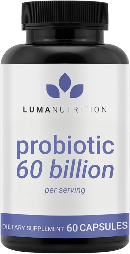 Luma Nutrition Probiotics 60 Billion CFU Per Serving with Prebiotics - Probiotics for Women and Men - Formulated for Digestive Enzyme Health - Vegan &amp Gluten-Free - 60 Capsules