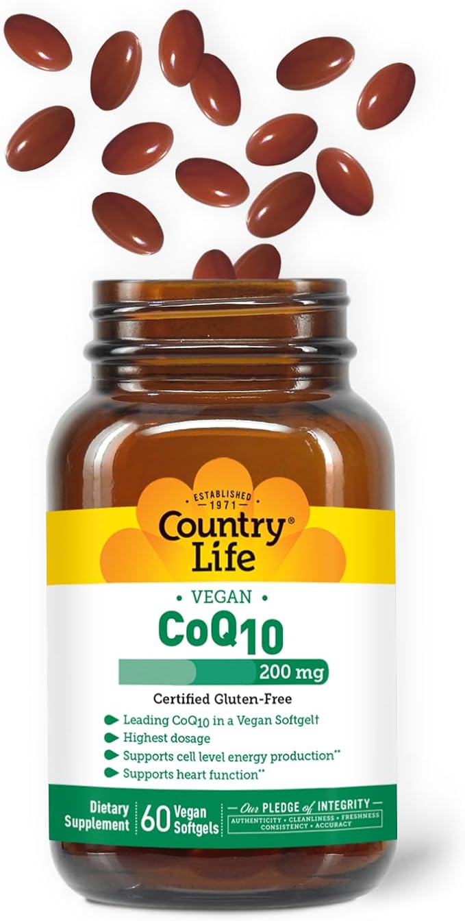 Country Life Simply CoQ10 200mg – Supports Heart Function &amp Cellular Energy Vegan Softgels Certified Gluten-Free Non-GMO 60 ct – Cardiovascular Health Supplement