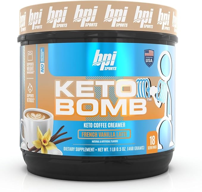 BPI Sports Keto Bomb - Promotes Energy Hydration and Fat Loss - MCT and Electrolytes - Sugar-Free with Calcium - French Vanilla Latte 18 Servings