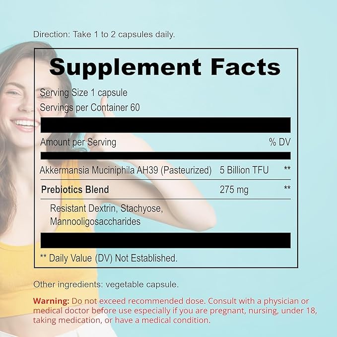 UpNourish Probiotics for GLP-1 Support 5 Billion TFU Akkermansia Muciniphila for Digestive Health Leaky Gut Immunity and Metabolic Health Prebiotics and Probiotics for Women and Men 60 Capsules