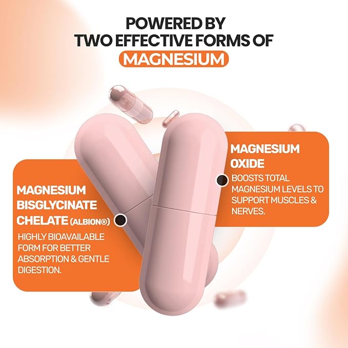 Magnesium Glycinate 400mg (Buffered Magnesium Bisglycinate Chelate) | Albion® Chelated Magnesium for Muscle &amp Nerve Support + Calm | High Absorption Gentle on Stomach | Non-GMO 120 Vegan Capsule
