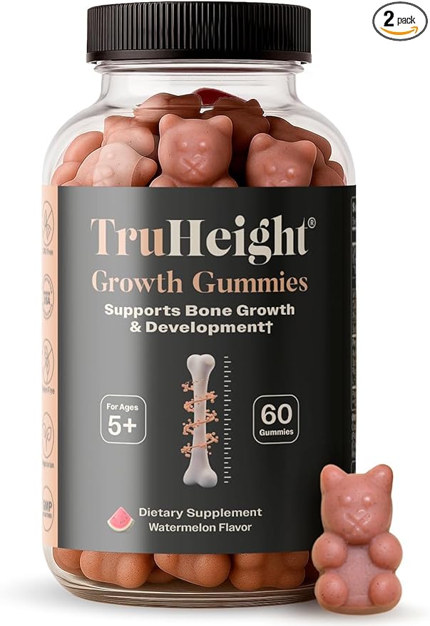 TruHeight Growth Gummies (Watermelon) Tall Nutrition for Natural Growth Supplement for Kids &amp Teens - Vitamin D K Calcium &amp Ashwagandha Bone Strength Vitamins D3 K2 Picky Eater Taller Age
