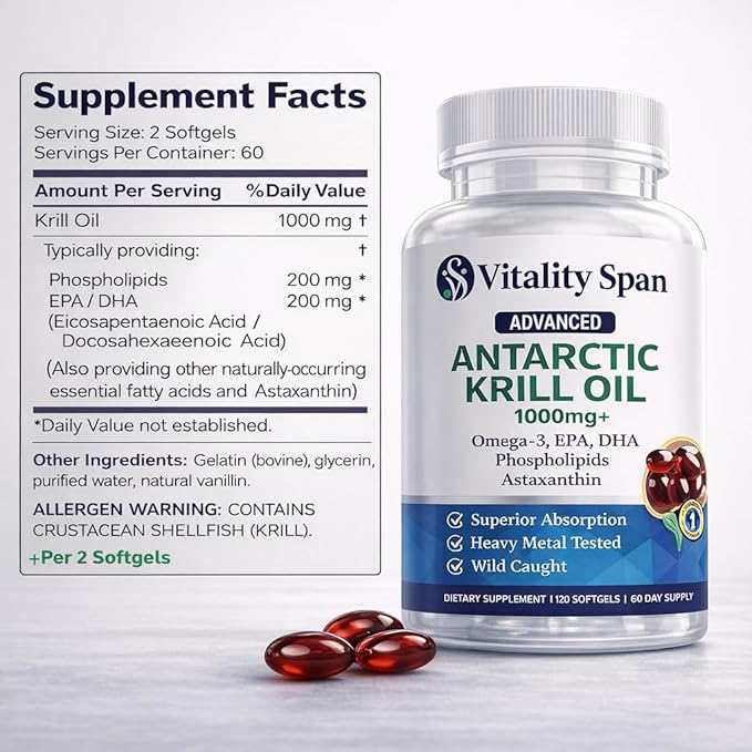 Krill Oil 1000mg Softgels Omega 3 Astaxanthin Choline DHA EPA Superior Absorption Extra Strength No Fish Oil Aftertaste 120 Small Size Softgels
