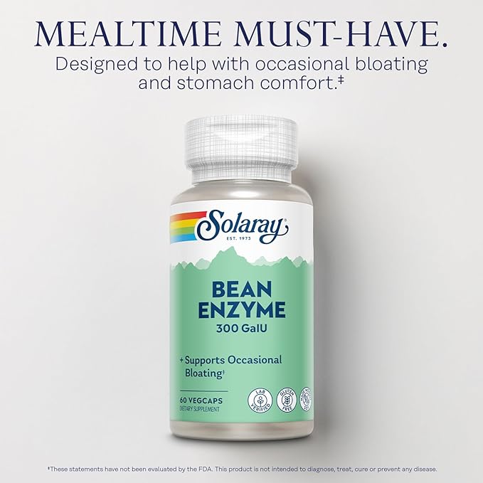 SOLARAY Bean Enzyme and Betaine HCl with Pepsin - Digestive Health Bundle - with Alpha Galactosidase Hydrochloric Acid and Pepsin Digestive Enzymes - Digestion Nutrient Absorption Support 60/100ct