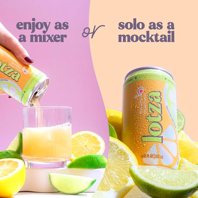 Lotza Sparkling Non-Alcoholic Adaptogen Drink with Electrolytes | Non-Alcoholic Mocktail &amp Drink Mixer| Antioxidants &amp Real Fruit (Pack of 12) Variety Pack