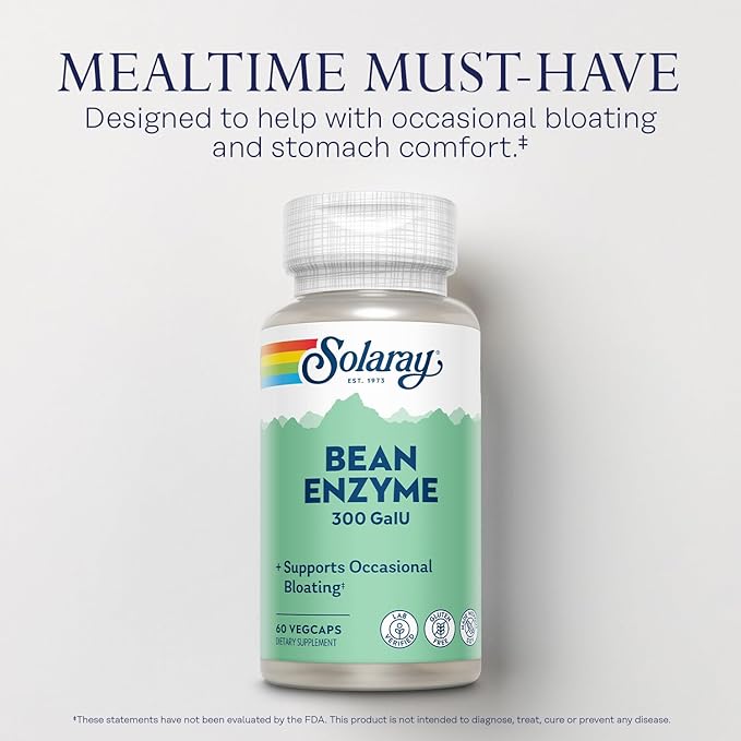 SOLARAY Bean Enzyme and Super Digestaway - Digestive Enzymes Bundle - Alpha Galactosidase Papain Ginger Pepsin Betaine HCl Aloe Vera and More - Digestion and Nutrient Absorption Support 60/90ct