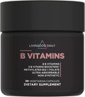 Livingood Daily Vitamin B Complex Capsules for Men and Women Methylated B12 &amp Folate 11 Active Forms Including B1 B2 B3 B5 B6 &amp Biotin Gluten Free Vegan B Vitamins for Hair Skin Nails 30