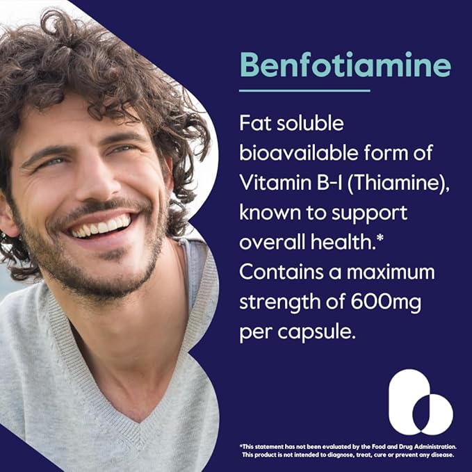 BESTVITE Ultra Benfotiamine 600mg per Capsule (120 Vegetarian Capsules) (60x2) No Stearates - No Silicon Dioxide - Vegan - Non GMO - Gluten Free - Maximum Strength Benfotiamine