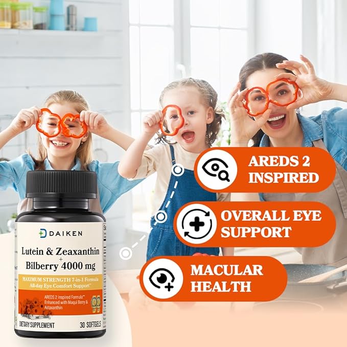 DAIKEN Lutein and Zeaxanthin Supplements AREDS 2 Inspired Formula with Astaxanthin Maqui Berry Bilberry Flaxseed Oil &amp Vitamin E 30 Softgels