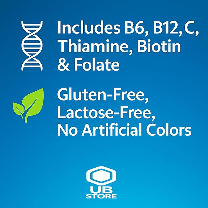 Vitamin B Complex – Super B Complex Vitamins B12 VIT B Complex with Thiamine Biotin Folate Pantothenic Acid – Energy and Metabolism Support 500 Count + UB Store Sticker (Pack of 1)