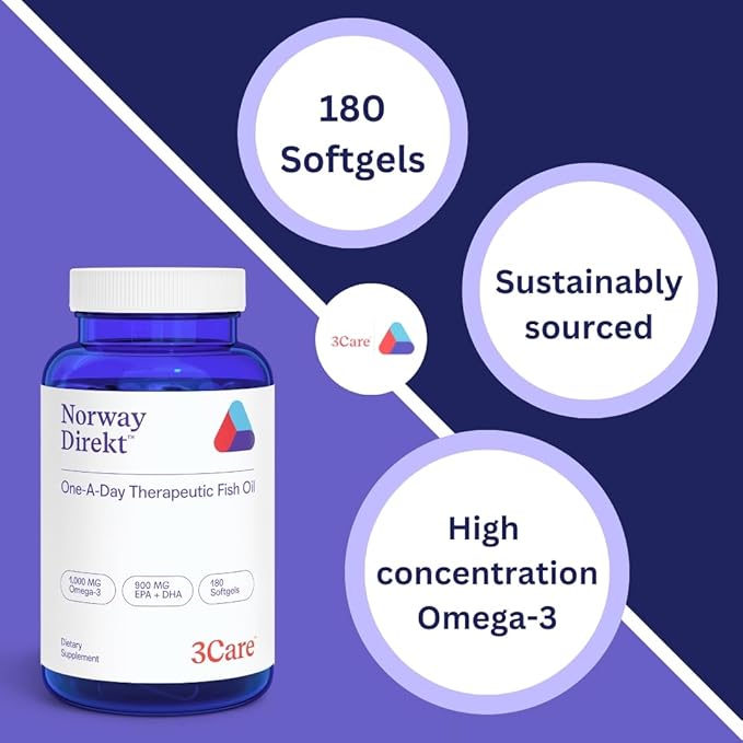 Norway Direkt Omega-3 Fish Oil 2000mg of Omega-3 per 2 softgel| 1060mg EPA 740mg DHA (2 Soft-Gel Serving) Pharmaceutical Grade (180 Softgels)