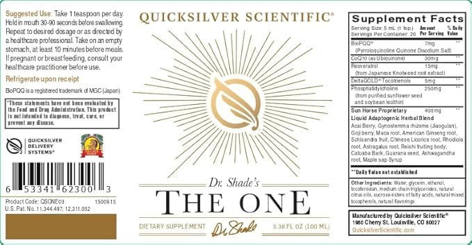 Quicksilver Scientific The ONE Mitochondrial Elixir - Mitochondria Supplement to Support Cellular Health with Phosphatidylcholine Resveratrol Reishi Mushroom &amp CoQ10 Liquid (3.38 Fl oz / 100ml)