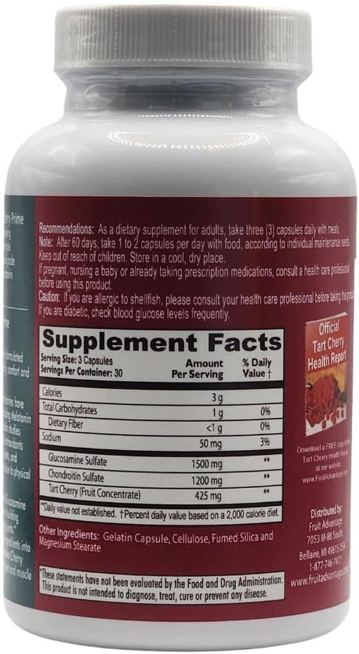 Cherry Prime Montmorency Tart Cherry with Glucosamine &amp Chondroitin - 90 Capsules (Case of 12)