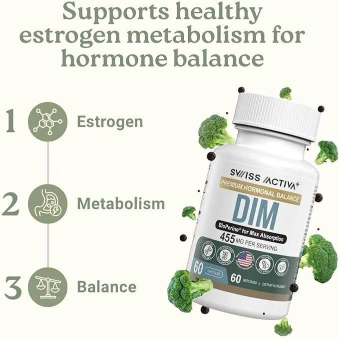 Swiss Activa+ Labs DIM Supplement – Hormone Balance for Women &amp Men – Estrogen Supplement for Women and Men– Supports Hormonal Acne &amp Menopause Symptoms| Gluten Free Non-GMO &amp Vegan – 180