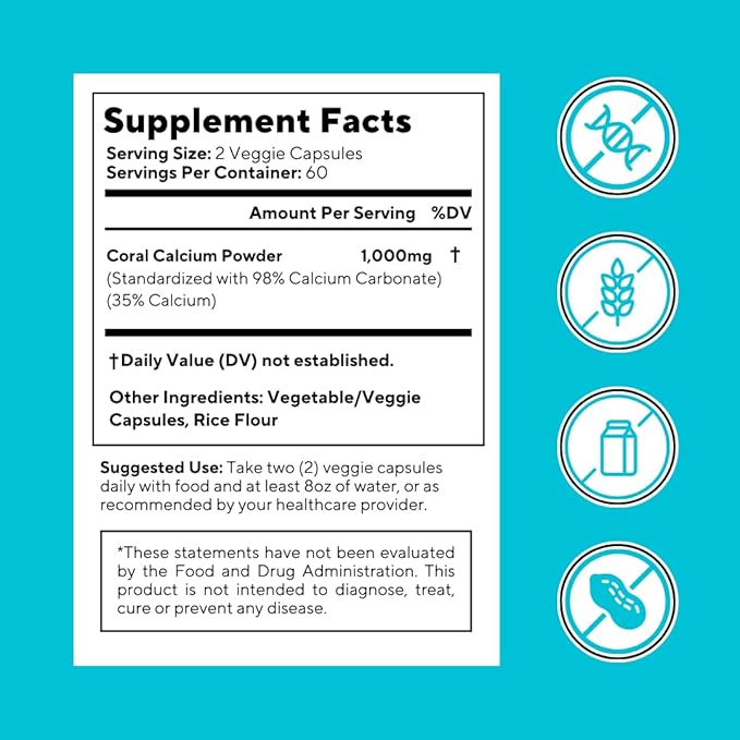 Vitapia Coral Calcium Powder 1000mg Capsules for Overall Health Bone Health PH Level Balance Trace Minerals Support - 120 Veggie Capsules - Non-GMO &amp Gluten-Free Supplement
