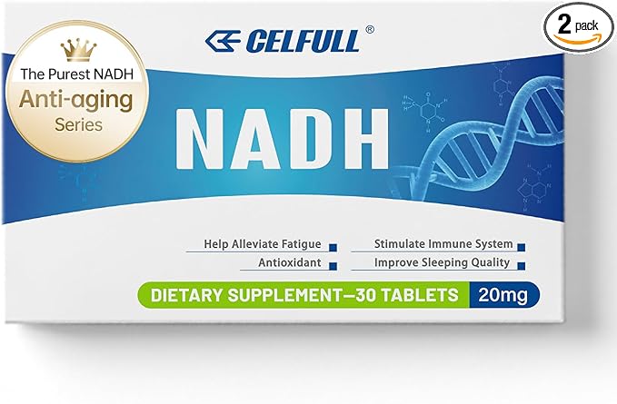 CELFULL NADH Supplement 40mg Enchance NMN Alternative NAD+ Supplement for Immune Support Anti-Aging Boost Brain Cognition &amp Chronic Fatigue Supplements (Deep Blue 30 Tablets)