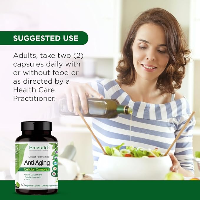 Emerald Labs Anti-Aging Cellular Complex - Supports Healthy Aging &amp Liver Health with Setria L-Glutathione CoQ10 R-Alpha Lipoic Acid Resveratrol &amp More - 60 Vegetable Capsules (30-Day Suppl