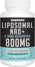 Liposomal NAD+ 800 mg with Trans-Resveratrol 300 mg Max Absorption Actual NAD+ Boosting Supplement for Healthy Aging Cellular Energy DNA Repair Longevity - 60 Softgels