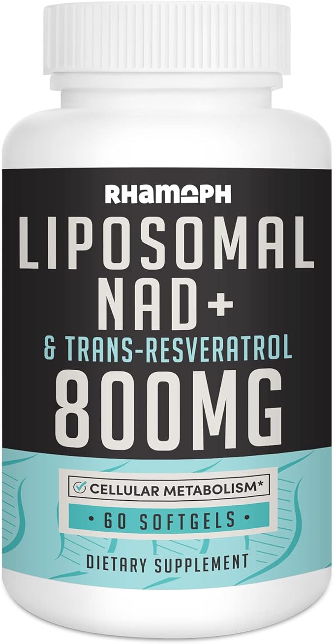 Liposomal NAD+ 800 mg with Trans-Resveratrol 300 mg Max Absorption Actual NAD+ Boosting Supplement for Healthy Aging Cellular Energy DNA Repair Longevity - 60 Softgels