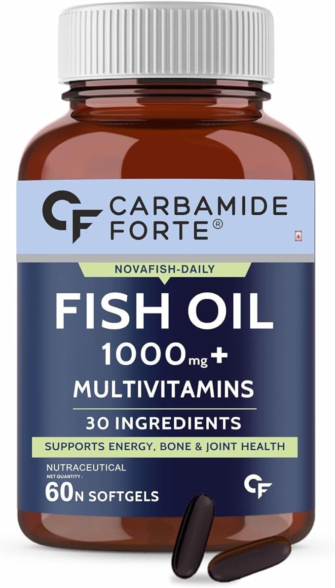 Generic Fish Oil with Multivitamin and Omega 3 1000mg Capsules for Men &amp Women | Fish Oil and Multivitamin Combo with 30 Ingredients - 60 Softgel Capsules