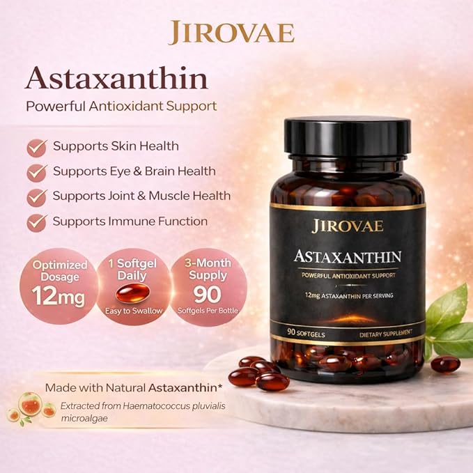 Astaxanthin 12mg 90 Softgels | Powerful Antioxidant Support from Haematococcus Pluvialis Microalgae | Supports Skin Eye &amp Cellular Health | 3-Month Supply