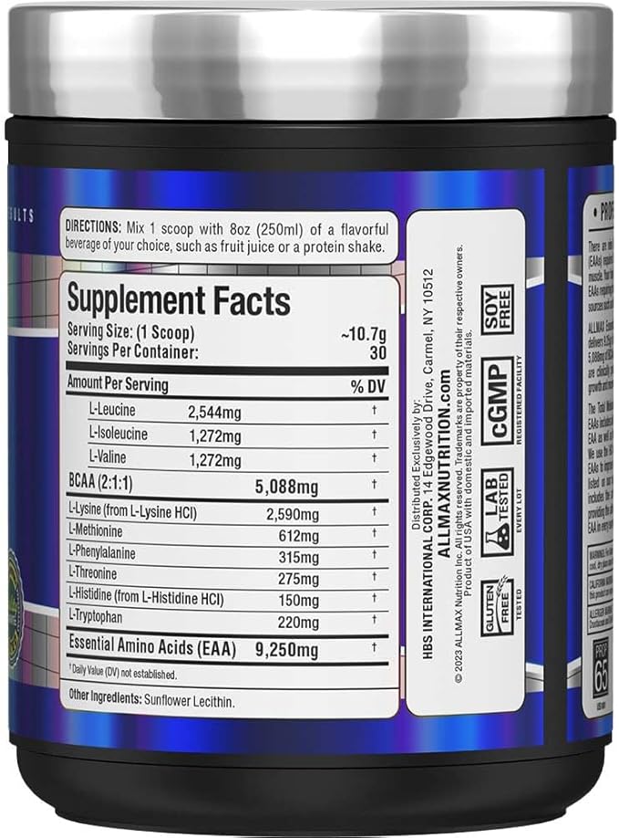 ALLMAX Essentials EAA Unflavored - 320g Powder - Helps Build More Muscle &amp Support Recovery - 5g BCAAs - Vegan &amp Gluten Free - 30 Servings
