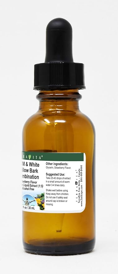 MSM &amp White Willow Bark Combination Glycerite Liquid Extract (1:5) - Strawberry Flavored (1 oz ZIN: 522753)