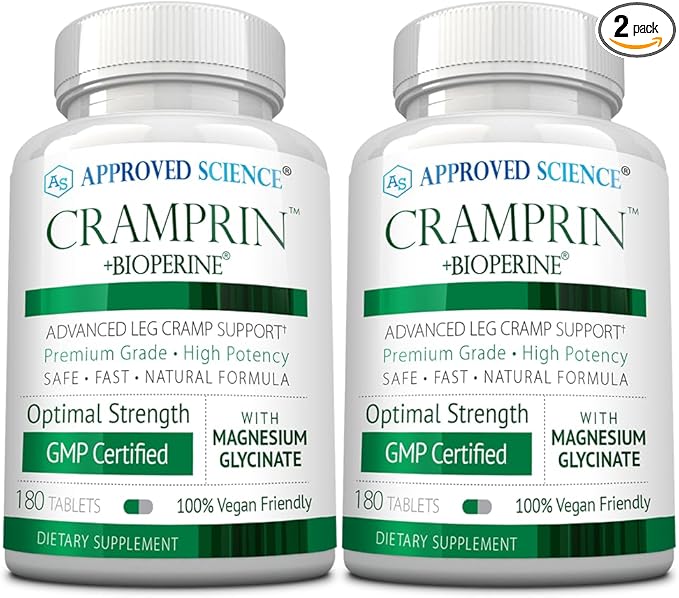 Approved Science Cramprin - High Absorption Magnesium Vitamin B Complex BioPerine - Muscle Cramps - 6 Month Supply - 2 Bottles - Vegan