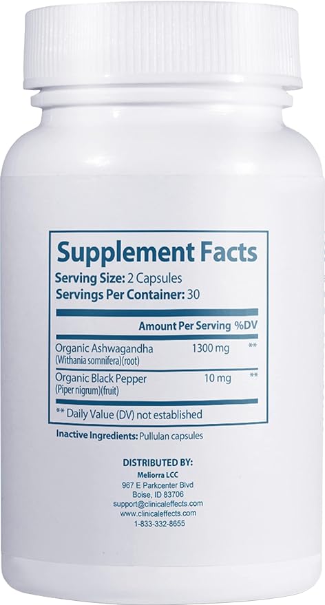Clinical Effects Ashwagandha with Black Pepper for Stamina and Calm - 60 Ashwagandha Capsules - Made in the USA