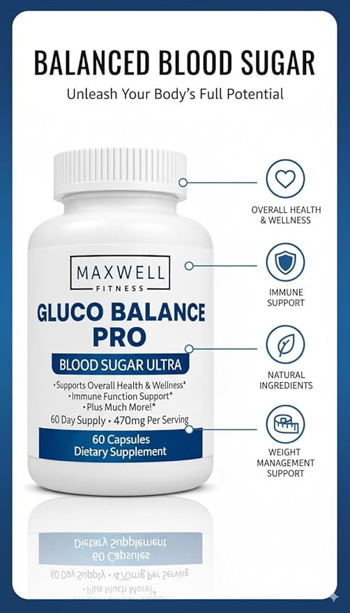 GlucoBalance Pro - Made in USA - Natural Formula to Maintain Healthy Levels Energy Management Daily Needs Formula Blood Balance Formulation 60 Capsules (1)