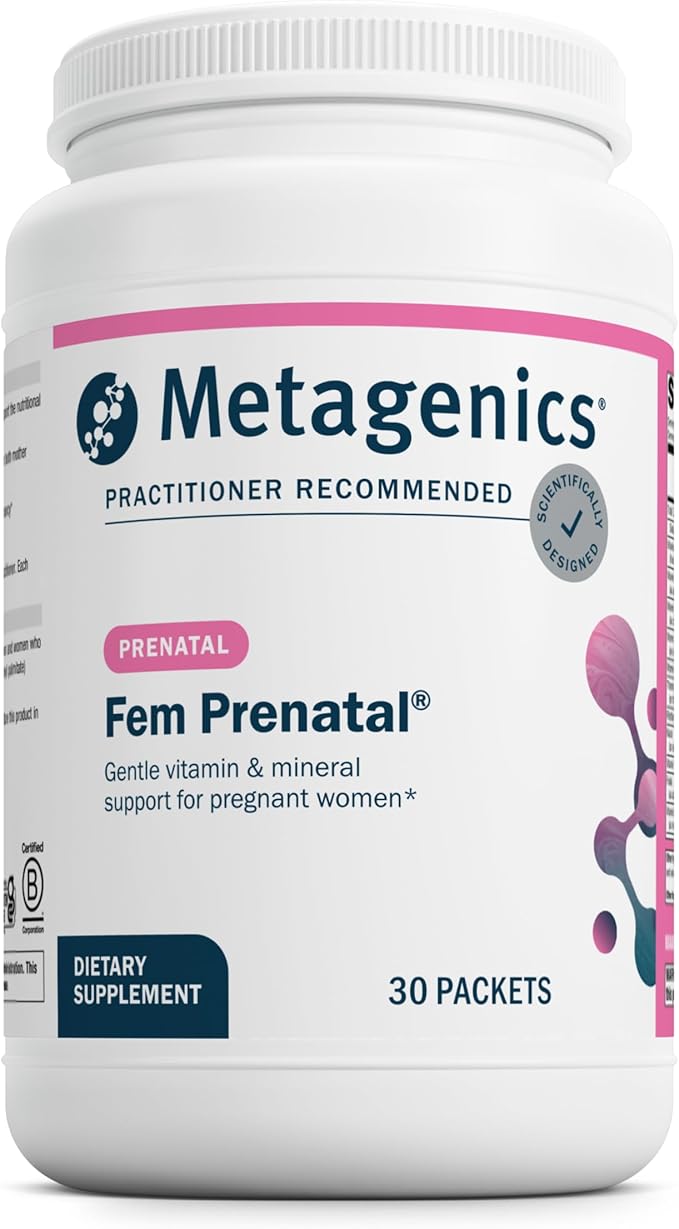 Metagenics Fem Prenatal - Prenatal Vitamin &amp Mineral Packs with Folate Choline Iron &amp Biotin - Supports Fetal &amp Brain Development - Non-GMO Gluten-Free Dairy-Free - cGMP Certified - 30