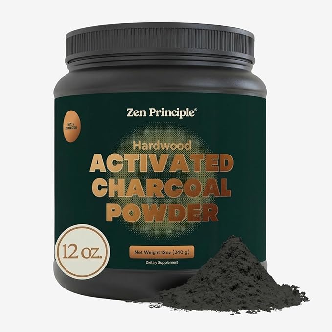 Zen Principle Activated Charcoal Powder only from USA Hardwood Trees. All Natural. Whitens Teeth Rejuvenates Skin and Hair Supports Better Digestion. Free Scoop Included. 12 oz.