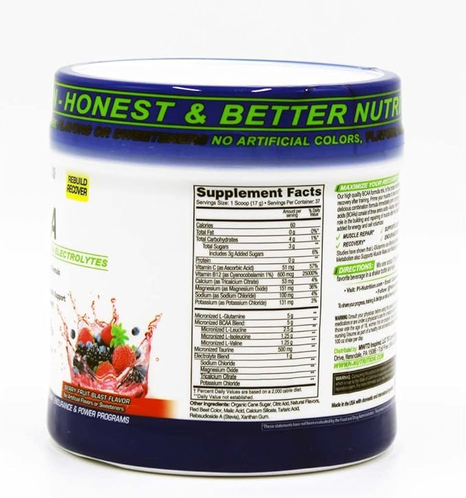 Performance Inspired Nutrition BCAA Powder – 5G BCAA with Electrolytes Taurine &amp Glutamine – All-Natural &amp Clean – Muscle Recovery &amp Repair – Berry Fruit Blast – 1.39 lb