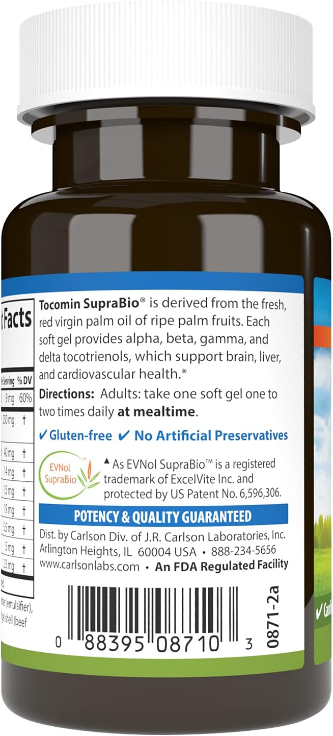 Carlson - Tocomin SupraBio Bio-enhanced Tocotrienol Complex Supports Healthy Brain &amp Cardiovascular System 60 soft gels