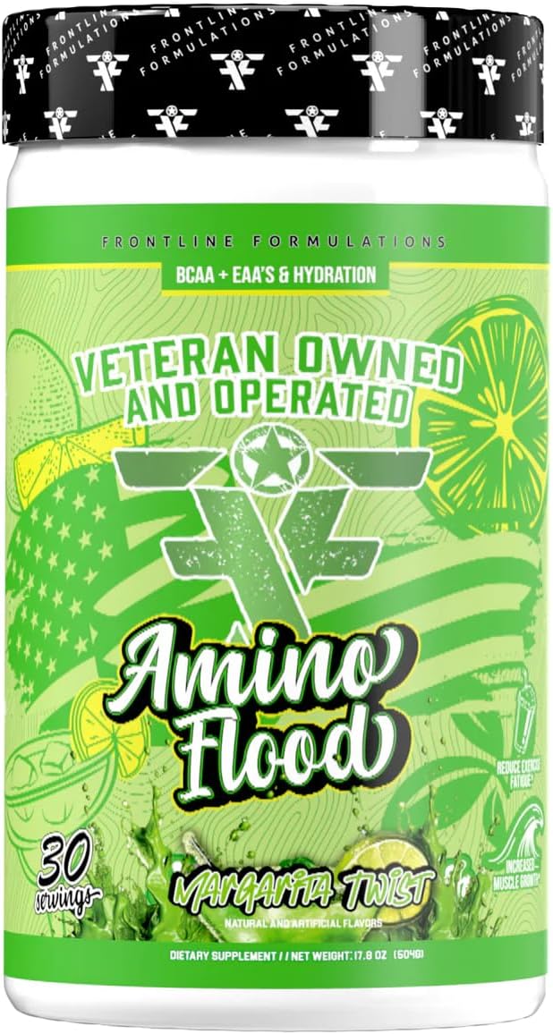 Amino Flood from BCAA + EAA Recovery &amp Hydration Formula – Muscle Support Electrolytes &amp Endurance – Amino Acid Supplement for Intra &amp Post Workout Margarita Twist