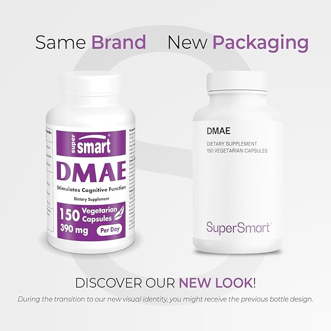 Supersmart - DMAE Supplement 390mg per Day (Dimethylaminoethanol) - from DMAE Bitartrate - Choline Production | Non-GMO &amp Gluten Free - 150 Vegetarian Capsules