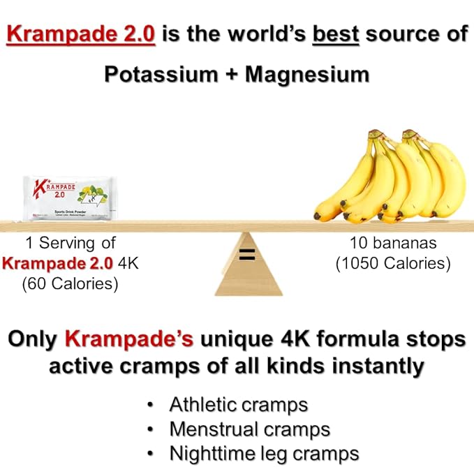 Krampade High Potassium Electrolyte Powder Low Sugar Lemon Lime 7810mg Electrolytes 4000mg Potassium 60mg Magnesium Instant Cramp Relief Cellular Hydration 20 Cramp Stopping Packets