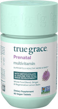 True Grace Prenatal Multivitamin - 30 Servings - Supports a Healthy Mom &amp Baby with Methylfolate &amp Choline for Fetal Brain Development - Gluten Free Soy Free - 60 Vegan Tablets