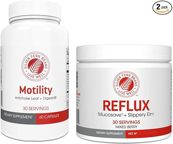 Silver Fern Brand Slow Motility+ Kit – Digestive Support Bundle – 30-Day Supply – Mango Flavor Powder Capsules – Artichoke Leaf Okra Ashwagandha MucoSave – No Artificial Ingredients – Made in USA