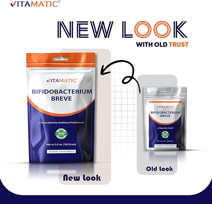 Vitamatic Bifidobacterium Breve Probiotic Powder - Digestive Health Support - 100 Gram (3.5 OZ) - 100 Servings