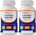 Vitamatic Lactase Enzyme 9000 FCC 240 Tablets - Lactose Intolerance Relief Caplets- 2 Pack