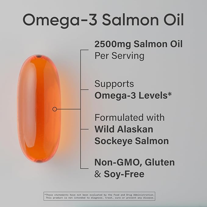Sports Research® Salmon Oil - Single-Source Wild Alaskan Sockeye | 2500 mg per Serving w/EPA &amp DHA Fatty Acids | MSC Certified - 180 Count Softgels