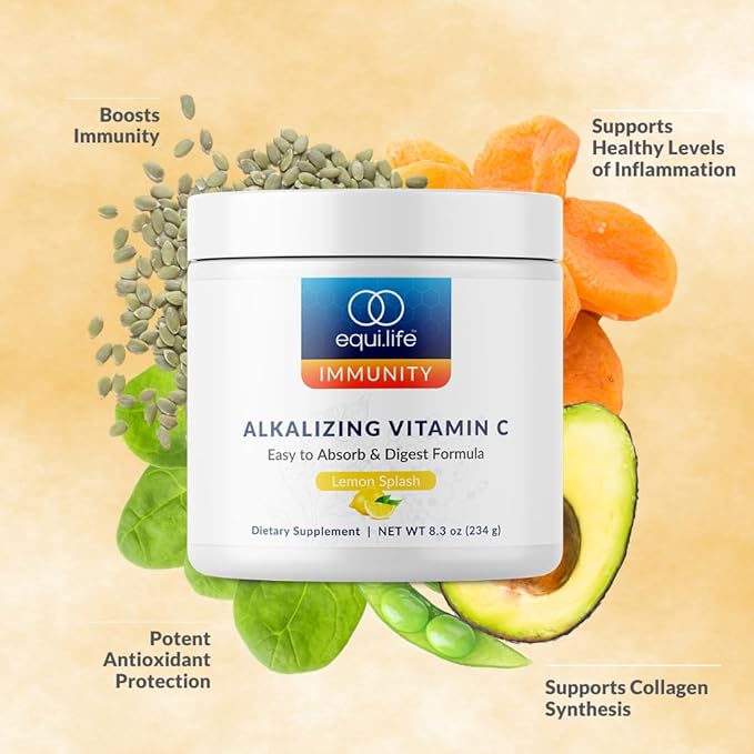 Equilife Alkalizing Vitamin C 2500 mg per Serving Immunity Support Supplement with Magnesium Calcium &amp Potassium Easy Absorption Powder Formula Gluten Free Non GMO Lemon Splash Flavor 8.3