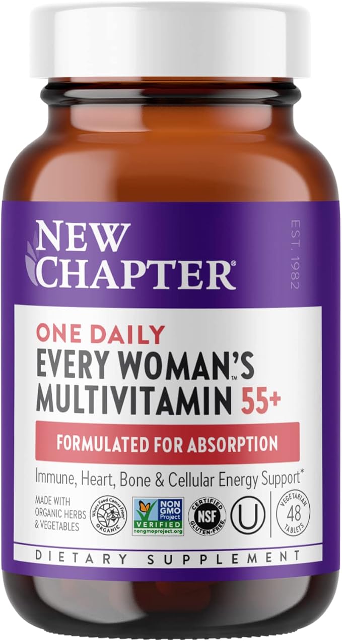 New Chapter Women’s Multivitamin 55+ Astaxanthin B6 B12 D3 Vitamin C &amp Zinc Immune Heart Cellular Energy and Bone Support Gentle on The Stomach One Daily Non-GMO Gluten-Free 48 Table