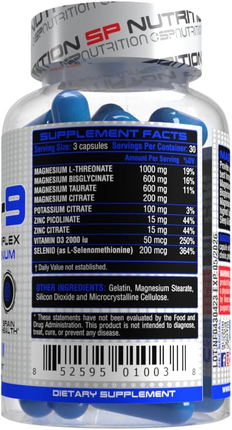 SP Nutrition MAG-9 Magnesium Complex Zinc D3 &amp Selenium for Sleep &amp Energy Support 90 Capsules