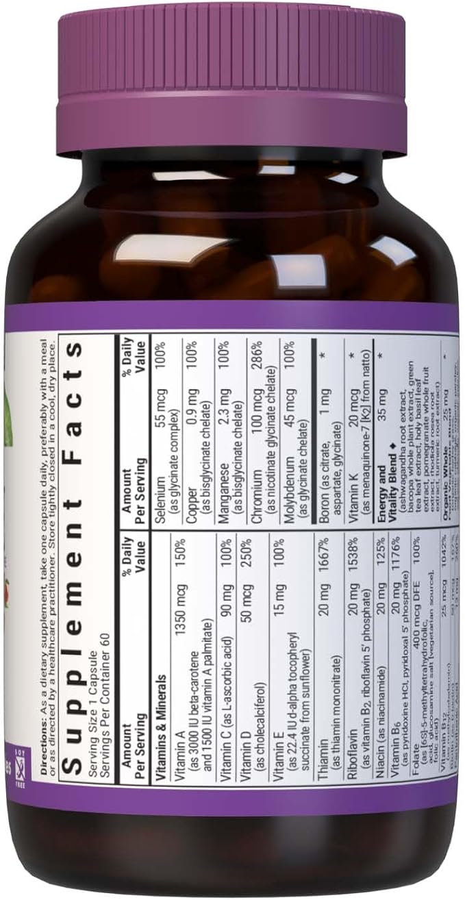 Bluebonnet Nutrition Maxi One (with Iron) Whole Food Multiple Enzymes Energy Vitality Gluten &amp Dairy &amp Soy Free Kosher Vegetarian Friendly Non-GMO 2 Month Supply Beige 60 Count