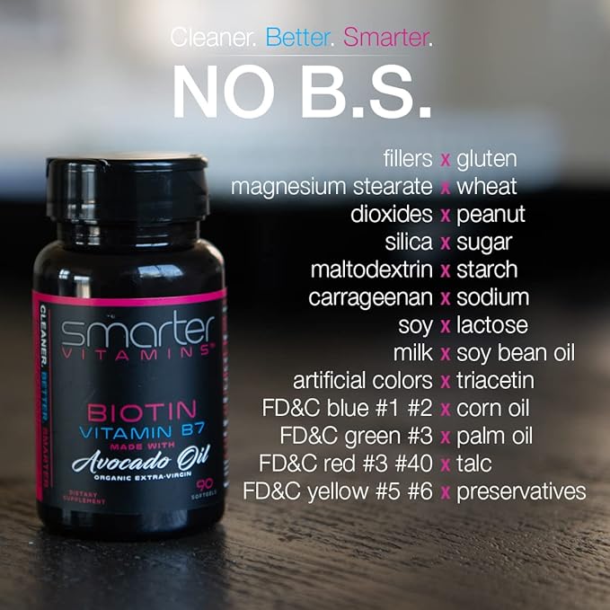 (2 Pack) Smarter Biotin 5000mcg in Avocado Oil Vitamin B7 Non-GMO 90 Mini Liquid Softgels No Soy