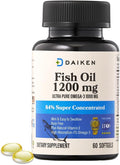 DAIKEN Mini Fish Oil 1200 mg rTG Omega 3 1000mg 60 Softgels High Absorption &amp Burpless Fish Oil for Healthy Heart Brain and Dry Eyes Support